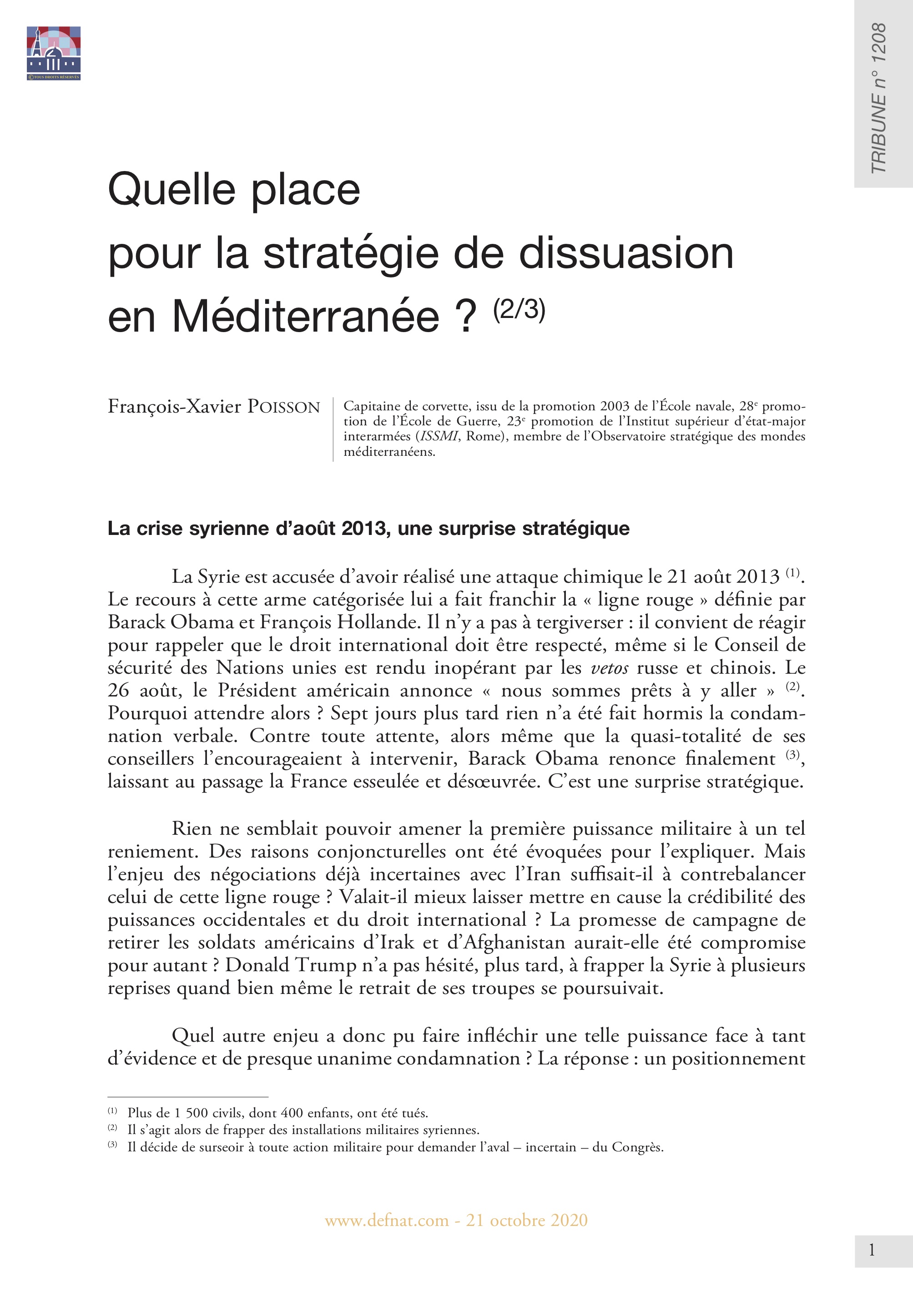 Quelle place pour la stratégie de dissuasion en Méditerranée ? (2/3) (T 1208)

